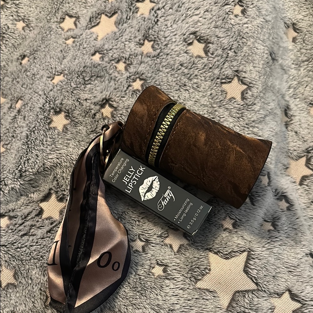 Brown Leather Lipstick Holder with Scarf